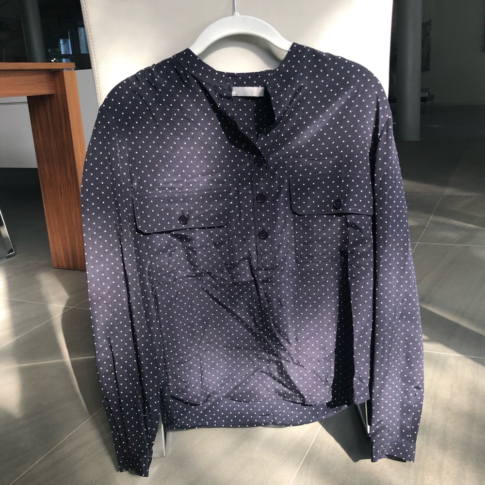 Vince Half Button Down Polka Dot Top